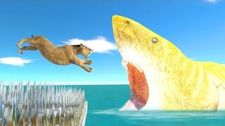 Jump over the Spikes and try to Avoid Yellow Shark- Animal Revolt Battle Simulator