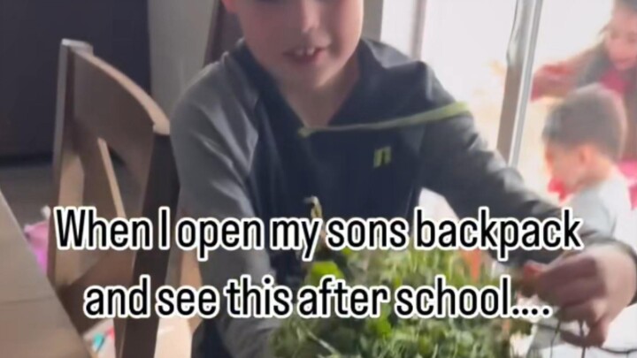 Son hauls a backpack full of grass home—and it turns out he’s looking for a 🍀! Hahaha, how can he be
