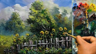 Acrylic Landscape Painting in time-lapse | Easy Sunflower Painting | Step By Step Tutorial