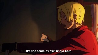 How sanji applying bandages to zoro