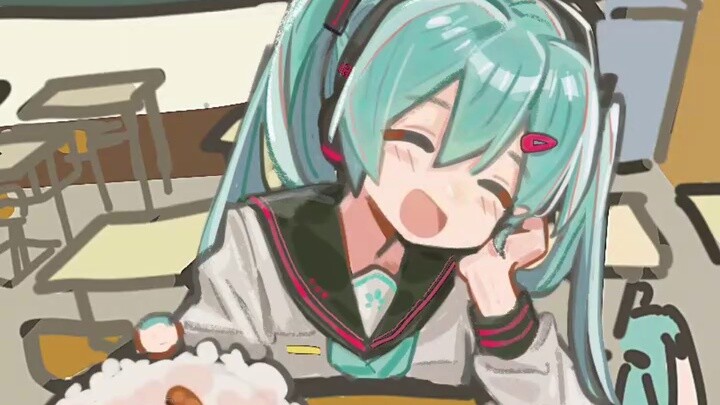 Saatnya makan siang☆*:.｡.o(≧▽≦)o .｡.:*☆Ayo makan nasi kepal bersama! 【Hatsune Miku/Proses Melukis】