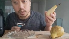 ASMR Plate Licking Peeled Pear - Sensitive Sounds Of Eating & Peeling