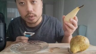 ASMR Plate Licking Peeled Pear - Sensitive Sounds Of Eating & Peeling