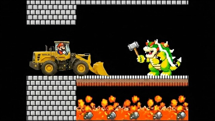 超级马里奥用装载机干掉库巴 #游戏 super mario kill bowser by Wheel Loader #gaming