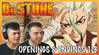 DR STONE Openings + Endings 1-3 REACTION! || Anime OP Reaction