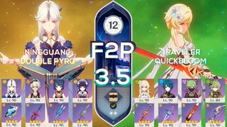 F2P NEW Spiral Abyss 3.5 Ningguang Double Pyro & Traveler QuickBloom Floor 12 9 stars Genshin Impact