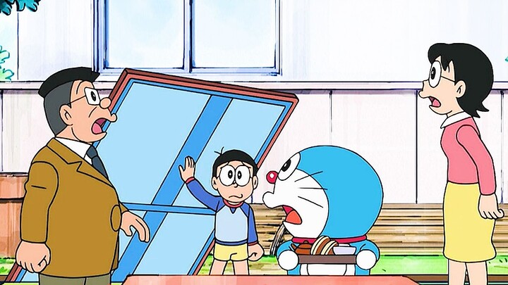 Doraemon: Nobita membangun rumah palsu dan mengundang gurunya untuk mengunjungi rumahnya, pada akhir