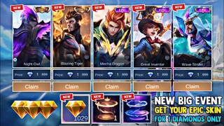 NEW BIG EVENT 2024! GET YOUR EPIC SKIN AND EPIC RECALLS FOR ONLY 1 DIAMONDS! | MOBILE LEGENDS 2024