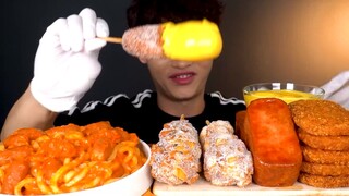 Mukbang Hotdog ,thịt chiên,spam và mì cay #mukbang