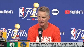 "Steph Curry was breathtaking, KING OF NBA" Steve Kerr praises Warriors BEAT Celtics Gm2 with 1-1