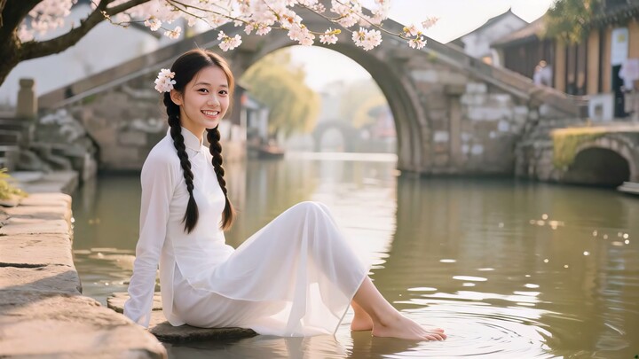 White Ao Dai girl in The south of the lower reaches of the Yangze River