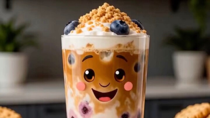 Mixed Berries Iced Coffee 🫐🍓☕ | Cute AI Food Animation