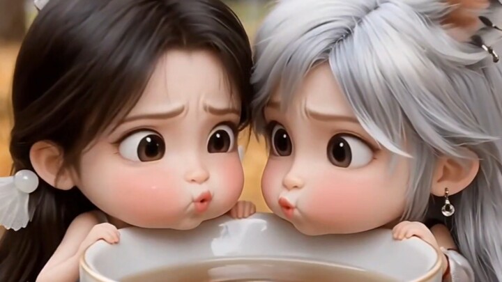 Song Yu and Little Spirit Infant summon Silver Moon’s Little Spirit Infant to enjoy tea together — A