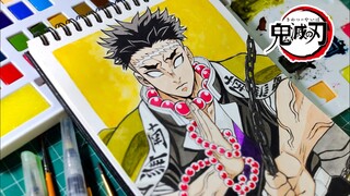 Drawing Himejima Gyomei | Kimetsu no Yaiba season 4 | Watercolor