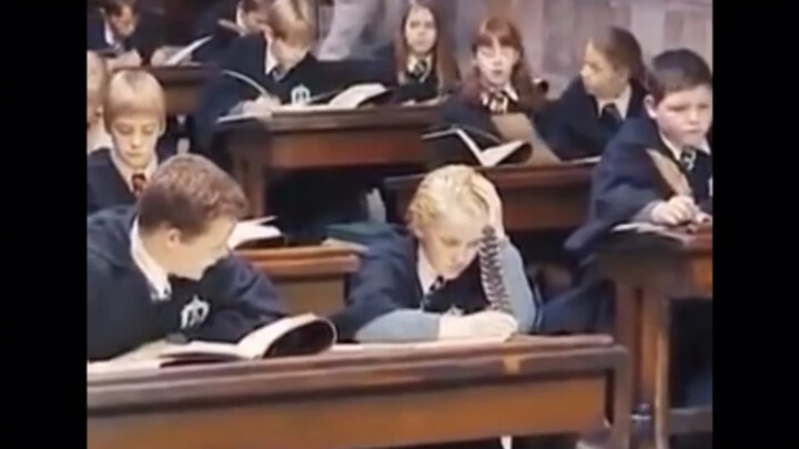 The young actors of Harry Potter are doing their homework on the set