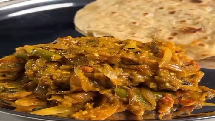 Brinjal  dish with bread (Roti)