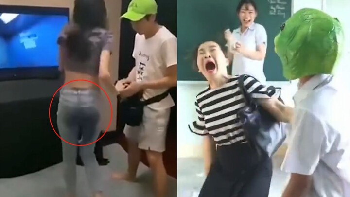 30 reaksi nyata manusia yang terkejut, sangat realistis, Nona ini sampai kencing karena takut?