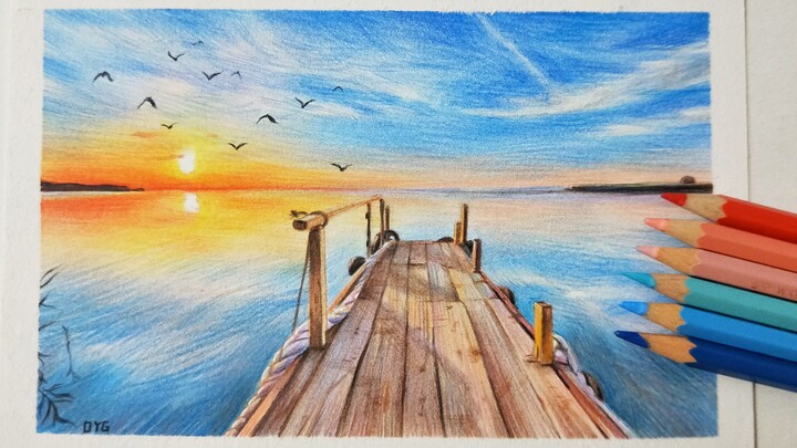 【Pensil Warna】 Tutorial Dasar Melukis Pemandangan dengan Pensil Warna – Proses Lengkap; Detail yang 