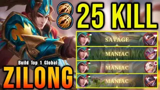 25 Kills + SAVAGE & MANIAC!! Zilong Inspire 100% BROKEN - Build Top 1 Global Zilong ~ MLBB