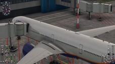Airplane Boeing 777-300 approaching the airport ramp in Microsoft Flight Simulator 2024