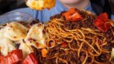 【Lychee】Chinese dry-mixed dandan noodles_chicken dumplings_vegetables_drink chocolate milk