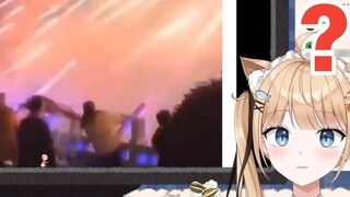 Japanese cat girl frightened by Chinese fireworks