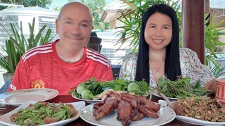 ลาบปลาดุกย่างกินคู่ขิงอ่อน อบซี่โครงหมูตำถั่ว Grilled Catfish Salad