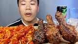 Cravings mukbang Asmr Spagheti and korean fried chicken