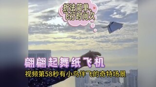 在空中翩翩起舞的纸飞机，折法简单、能飞1分多钟，视频里竟然还出现小鸟伴飞的奇景，真是太有趣了，你肯定没见过。