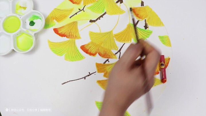 Drawing Beautiful Ginkgo Leaves with Crayons