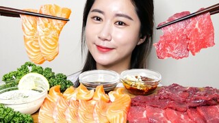 [ONHWA] The chewing sound of raw beef and salmon!
