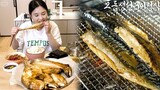 Real Mukbang:) Charcoal grilled fish & salted octopus ☆ Grilled Mackerel, Sea Bream, Yellow Croaker