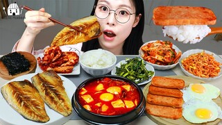 ASMR MUKBANG| 직접 만든 순두부찌개 스팸 계란후라이 고등어구이 집밥 먹방 & 레시피 KOREAN FOOD EATING