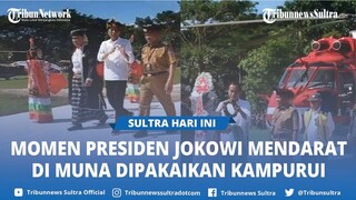 Detik detik Presiden Jokowi Tiba di Alun alun Kota Raha Muna, Disambut Tari Linda, Pakai Kampurui