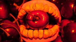 This is an animation full of metaphors and hints. The scene of the red cherry held in the false teet