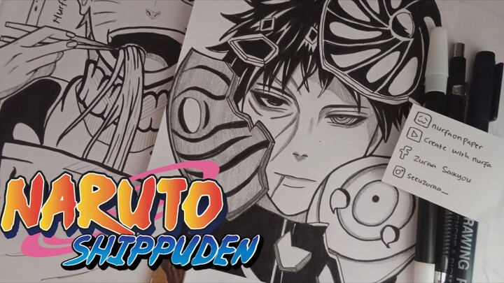 Obito Uchiha - Naruto Shippuden || Black and White Art (SPEED DRAWING)