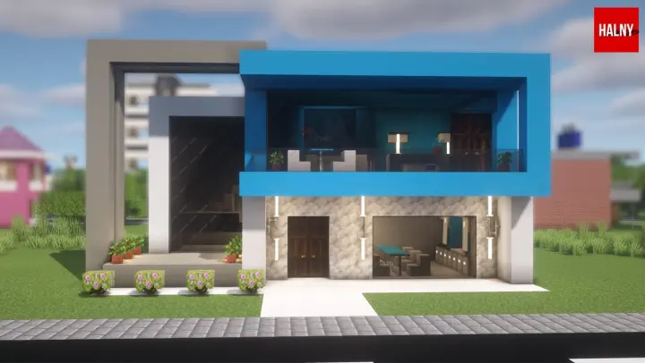 How to build a modern blue house in minecraft