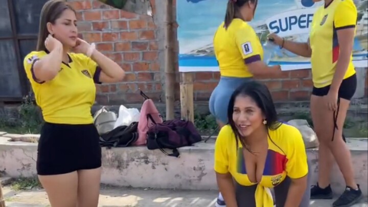 cute girls are warmap for football match