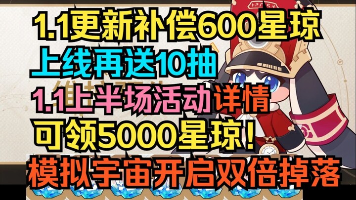 Kompensasi pembaruan 1.1 sebesar 600 Star Jade! Setelah rilis, bisa klaim 15 kali gacha! Detail even