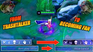 TRASHTALKER BECAME A FAN | LANCELOT "FROM FEEDING TO CARRYING" GAMEPLAY | MLBB