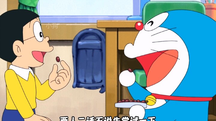 大雄为了躲避胖虎歌声，决定让他吃下迟音糖