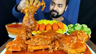 2 WHOLE MUTTON LEG PIECE CURRY, VEG BIRYANI, FRIED EGGS, GRAVY, SALAD ASMR MUKBANG EATING SHOW ||