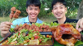 ตำถั่วโคตรเด็ดเผ็ดแซ่บไฟลุก หมูสามชั้นทอดงา ไก่ย่างตัวใหญ่แซ่บสุดๆ.