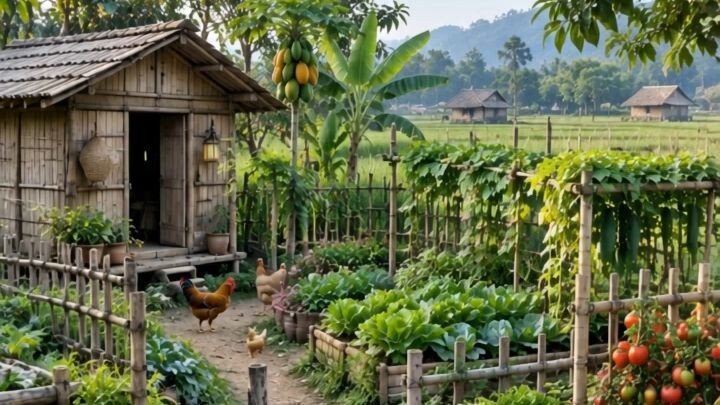 “A Peaceful Village Garden Full of Nature & Freshness 🌿🥭🏡”