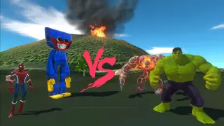 HUGGY WUGGY & SPIDER-MAN VS HULK & LAVA BOY - Animal Revolt Battle Simulator