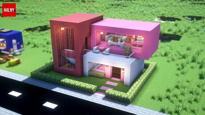 Easy pink modern house in Menecraft