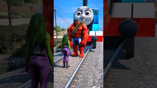 GTA V GIANT HULK SAVING SHE HULK FROM THOMAS THE TRAIN #shorts #trains