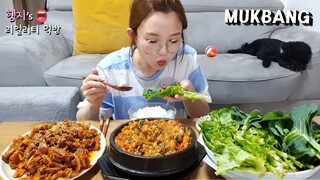 리얼먹방:) 우렁쌈밥 (ft. 매콤제육볶음, 우렁쌈장) ★ 입이 작아 슬픈....ㅣSsambap & Jeyuk bokkeum ㅣREAL SOUNDㅣASMR MUKBANGㅣ