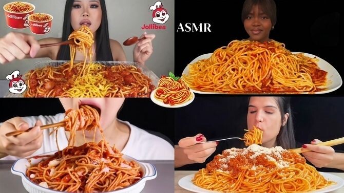 SPAGHETTI MUKBANG ASMR COMPILATION | TOMATO SAUCE, JOLLIBEE, CHICKEN PARMESAN | BIG BITES