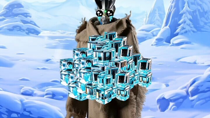 Ultraman eating ice cubes in the snow